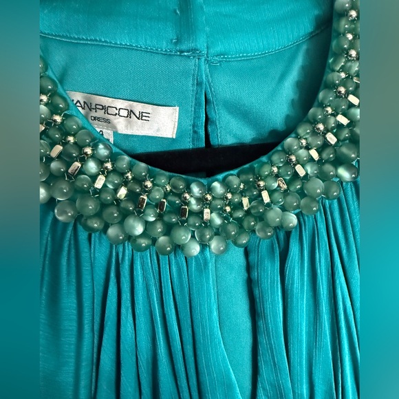 Evan Picone Satin Cocktail Dress Garden of Eden Teal NWT Sz 4 $110 Halter Neck - Picture 3 of 4
